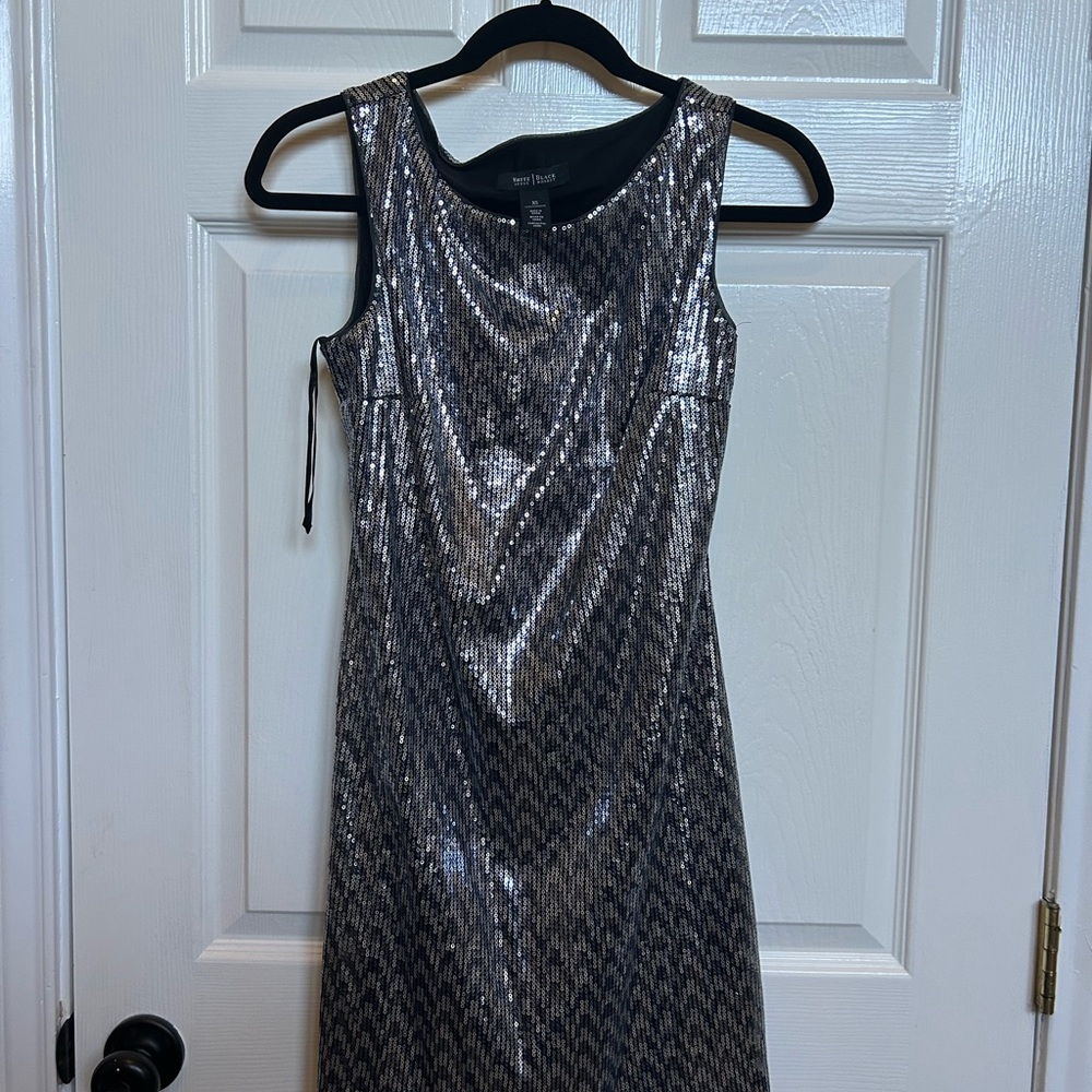 White House Black Market Metallic Black and Silver Midi Dress